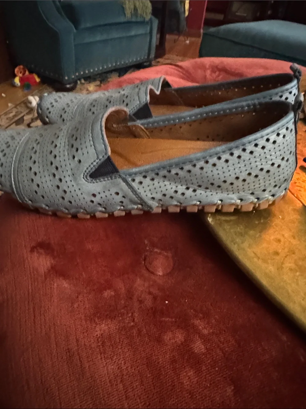 Spring Step Perforated Leather Slip-On Loafers in Light Blue